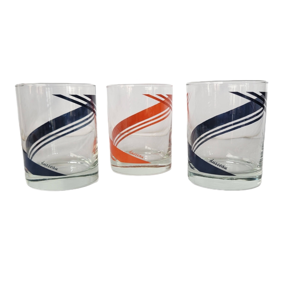 Vintage Dusseau Swirl Glass Tumbler Set - Blue and Orange Set of 3